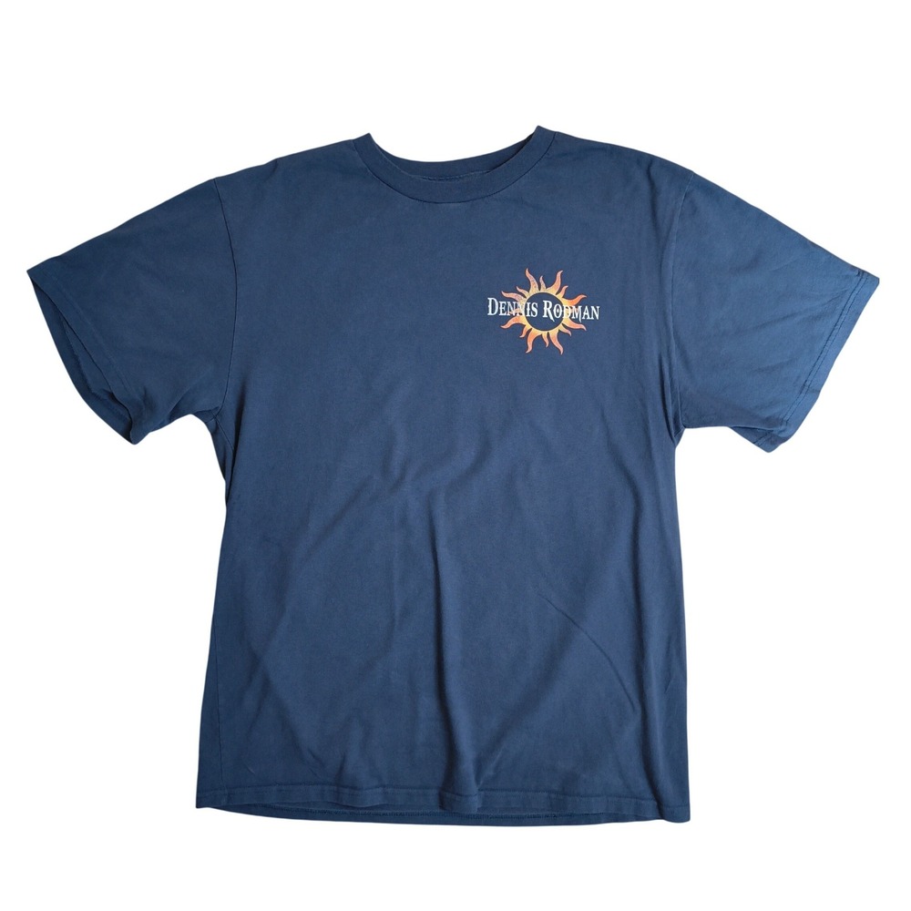 Dennis Rodman The Worm Graphic T-Shirt Men Size L‎ Blue Cotton Short Sleeve